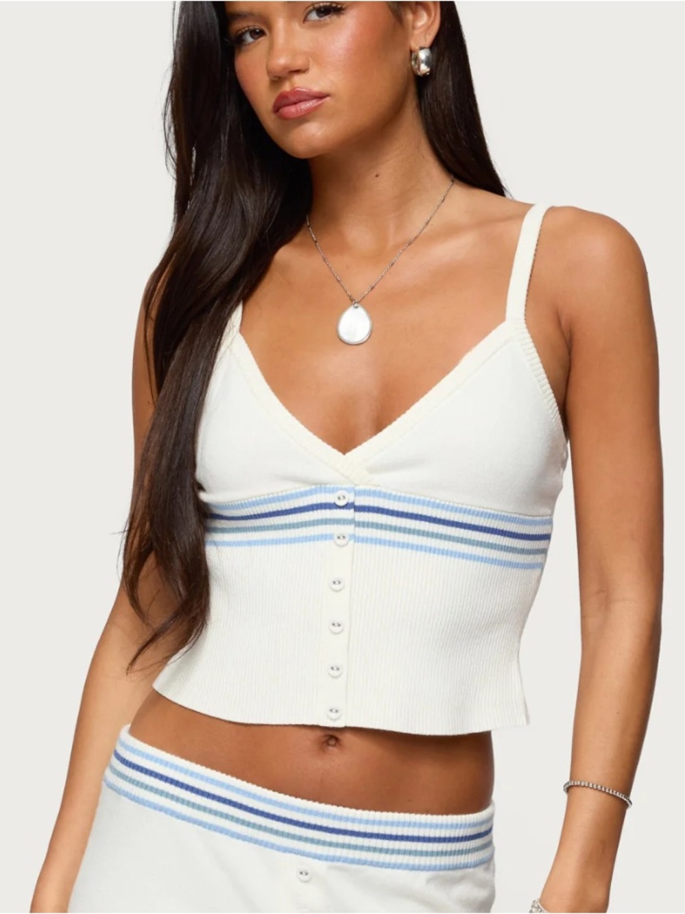 Edikted Miya Stripey Ribbed Knit Tank Top Women’s Small